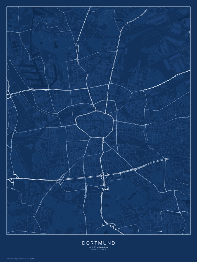 Dortmund map poster, blueprint style