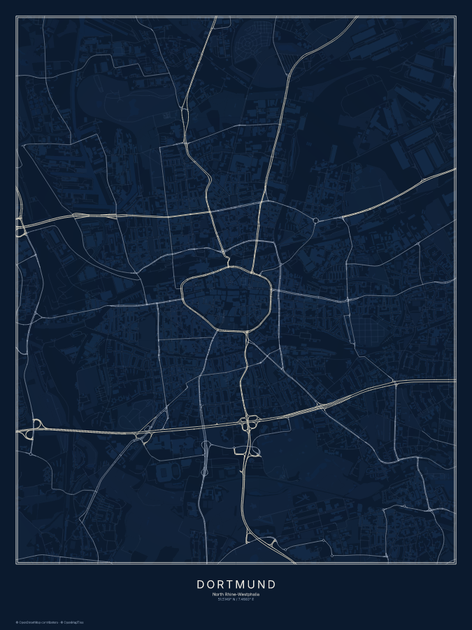 Dortmund map poster, midnight style