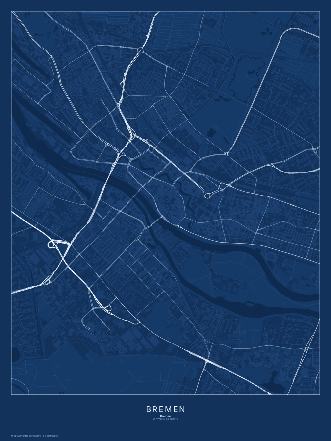 Bremen map poster, blueprint style