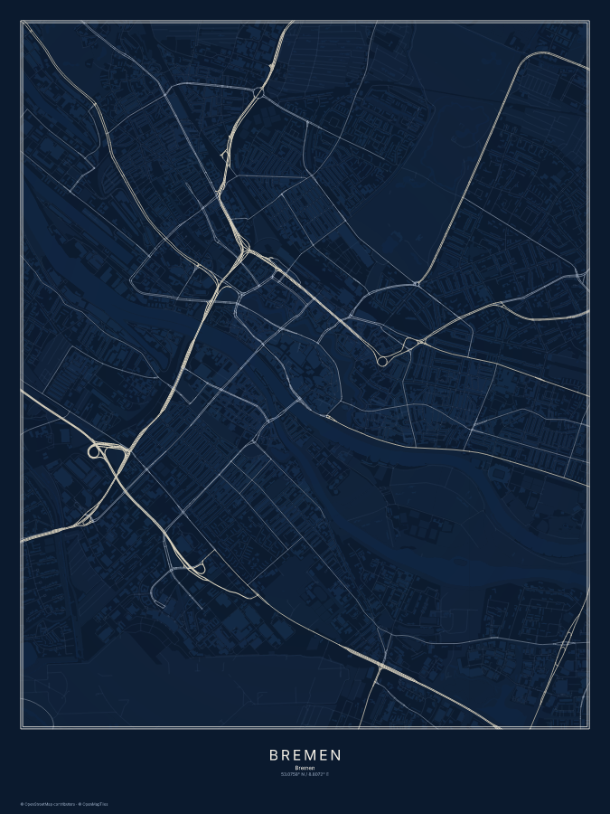 Bremen map poster, midnight style