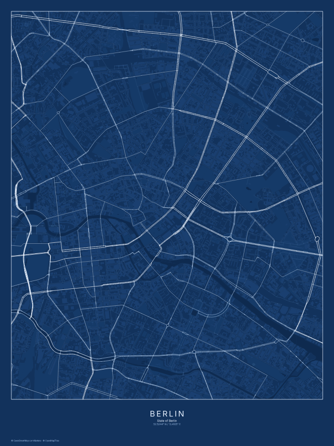 Berlin map poster, blueprint style