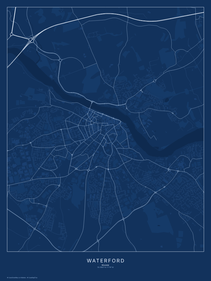 Waterford map poster, blueprint style