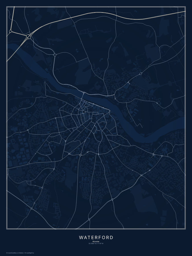 Waterford map poster, midnight style