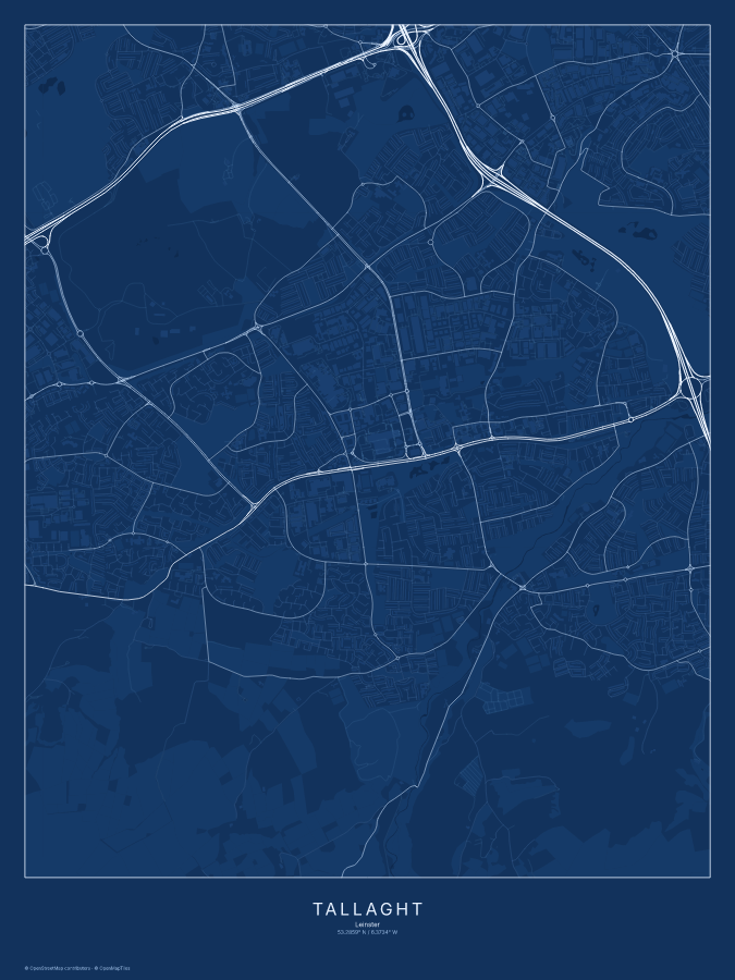Tallaght map poster, blueprint style