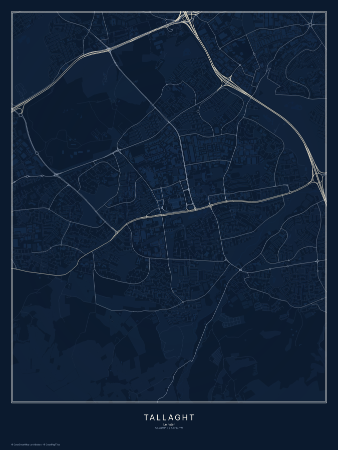 Tallaght map poster, midnight style