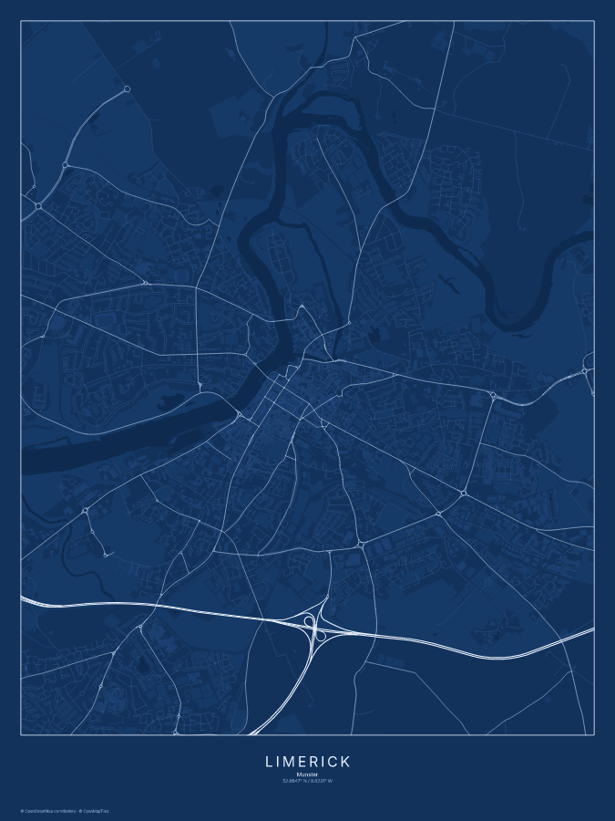 Limerick map poster, blueprint style