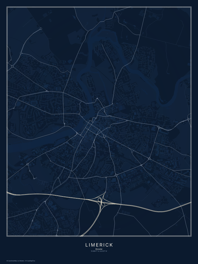 Limerick map poster, midnight style