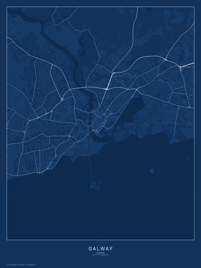 Galway map poster, blueprint style