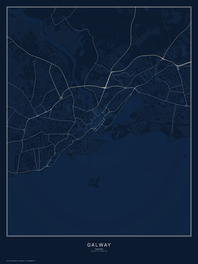 Galway map poster, midnight style