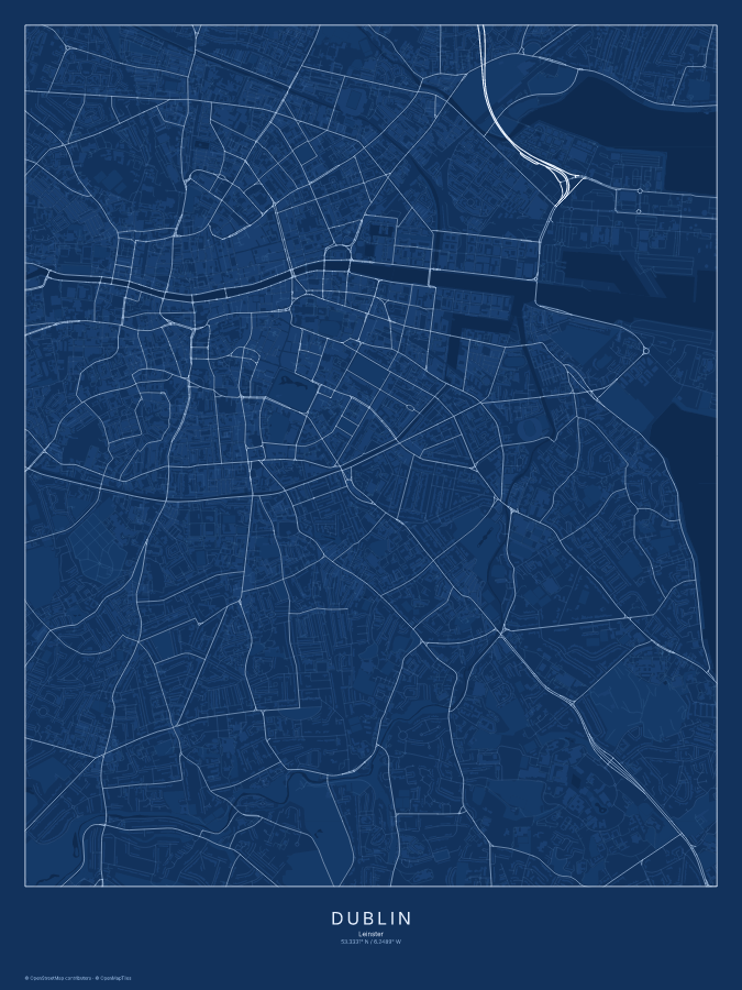 Dublin map poster, blueprint style