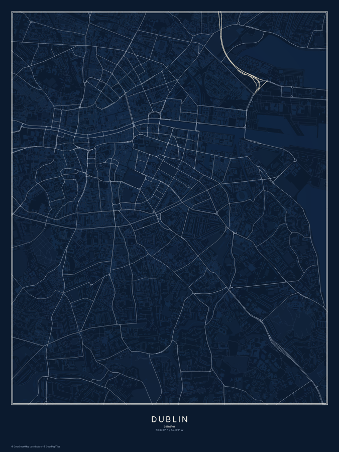 Dublin map poster, midnight style