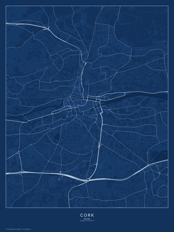 Cork map poster, blueprint style