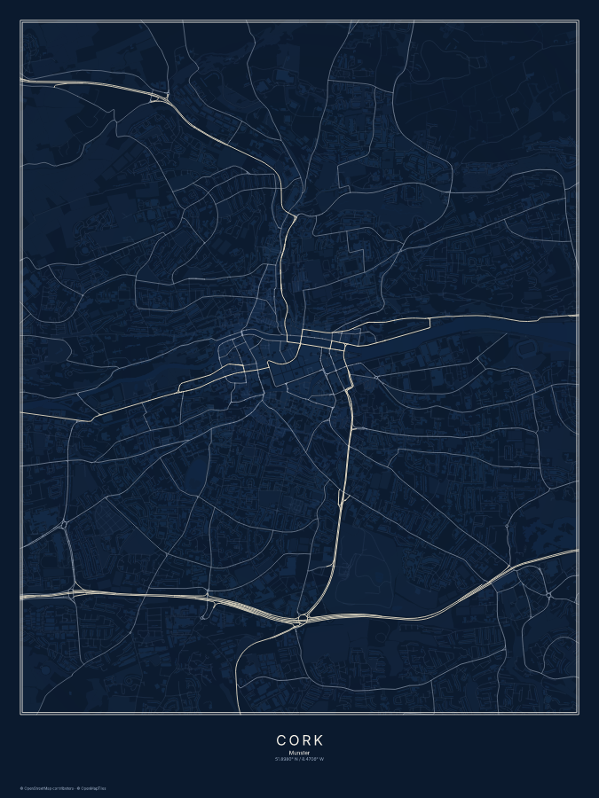 Cork map poster, midnight style