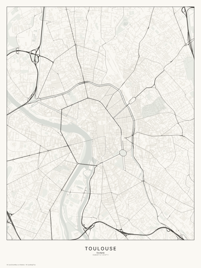 Toulouse map poster, classic style