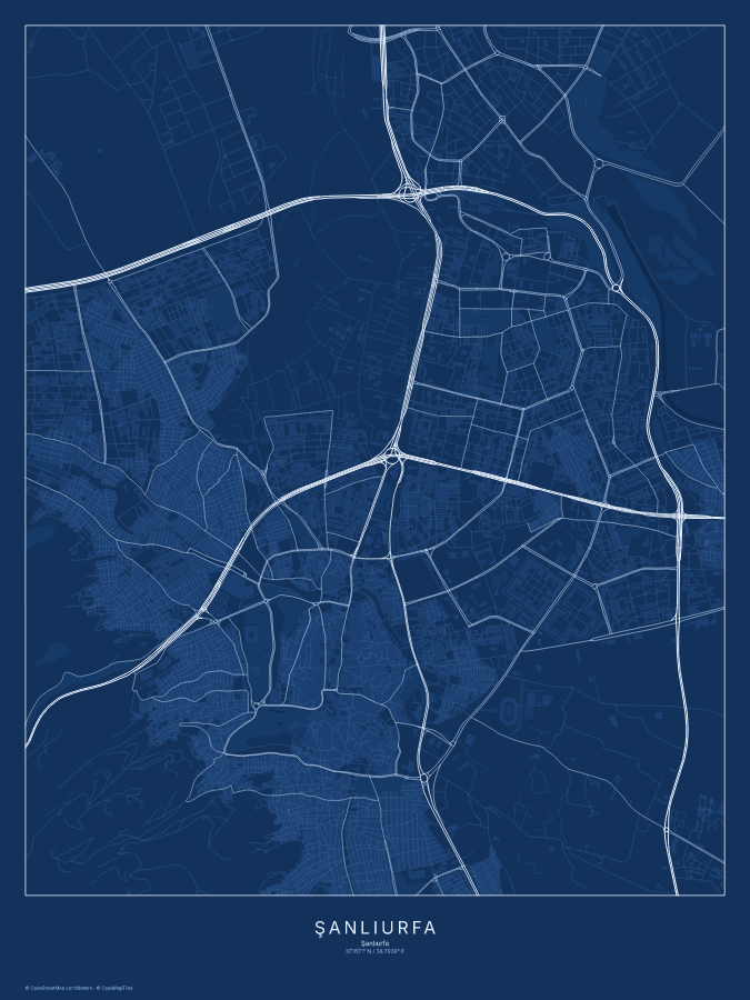 Şanlıurfa map poster, blueprint style