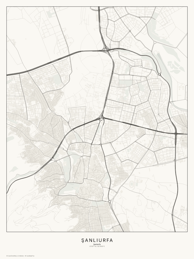 Şanlıurfa map poster, classic style