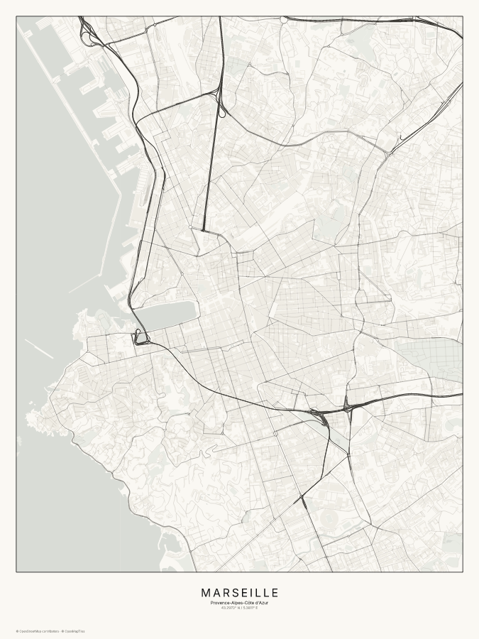 Marseille map poster, classic style