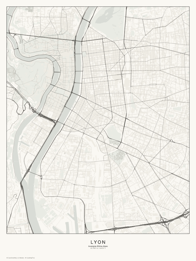 Lyon map poster, classic style
