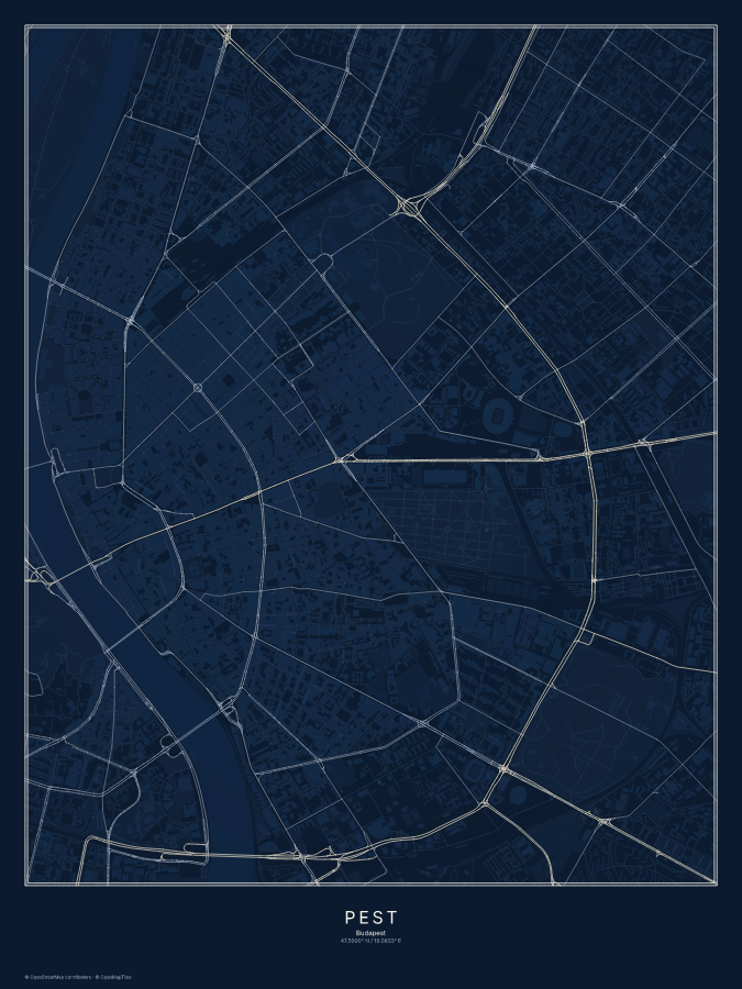 Pest map poster, midnight style