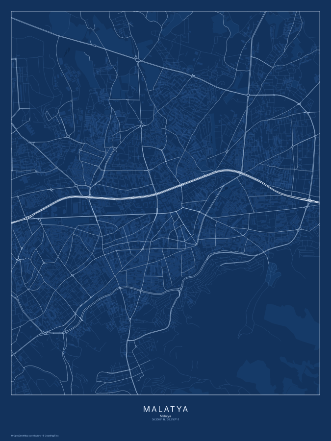 Malatya map poster, blueprint style