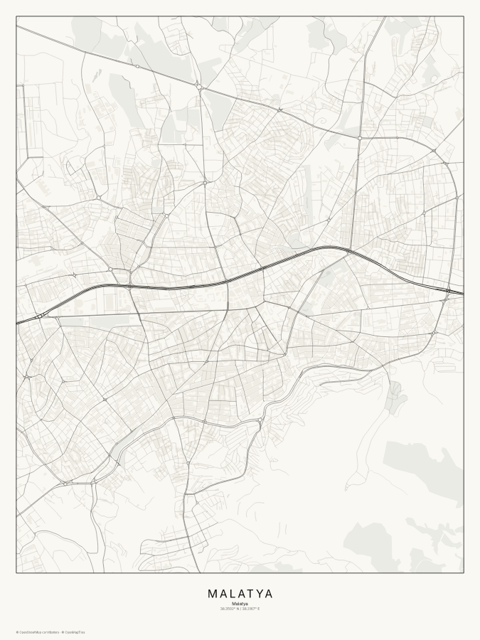 Malatya map poster, classic style