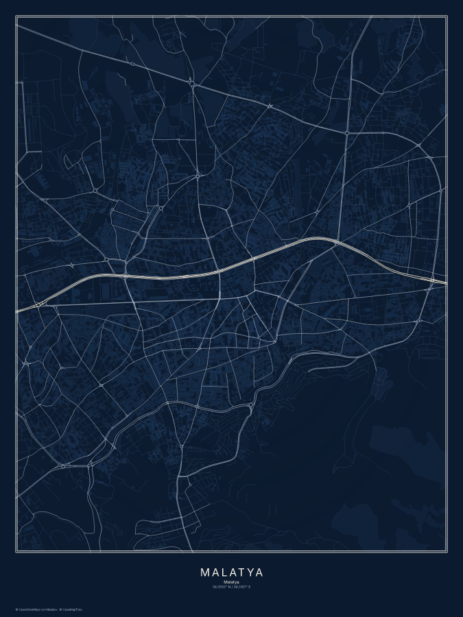 Malatya map poster, midnight style