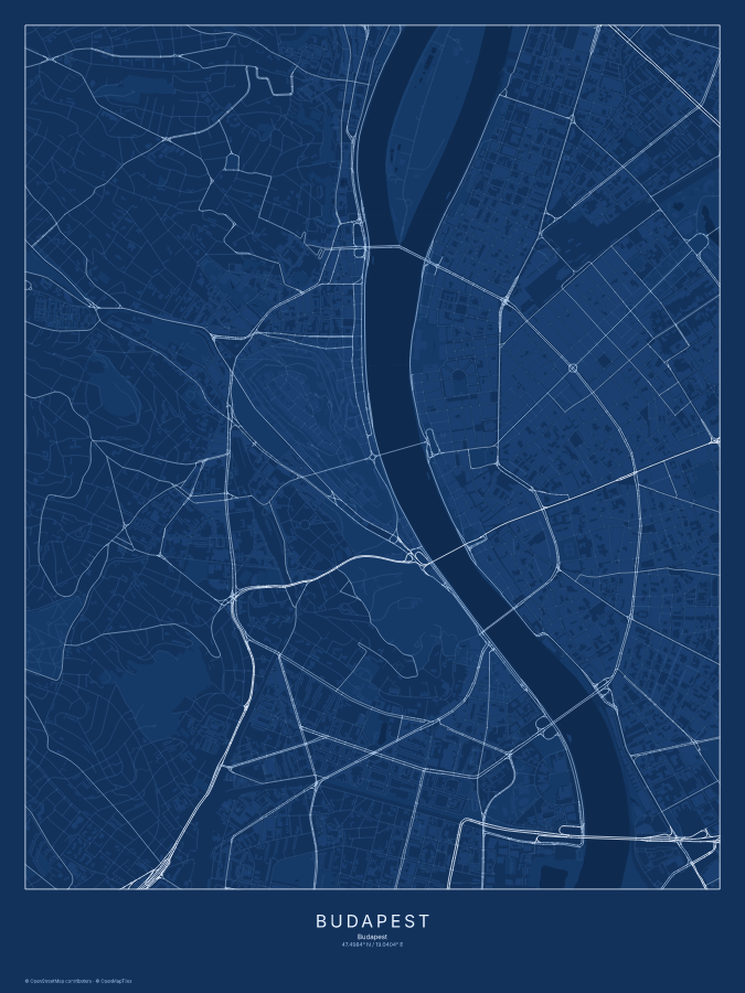 Budapest map poster, blueprint style