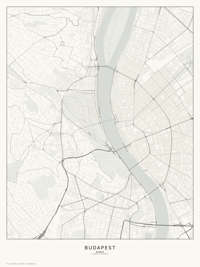 Budapest map poster, classic style