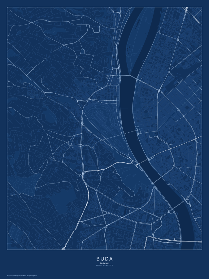 Buda map poster, blueprint style