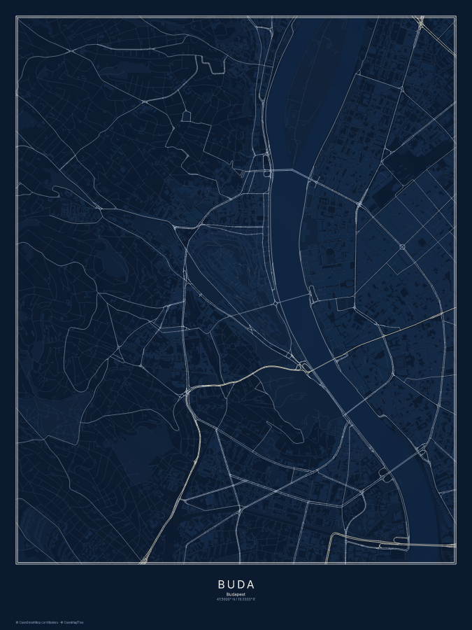 Buda map poster, midnight style