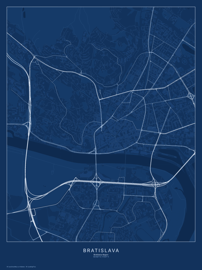 Bratislava map poster, blueprint style