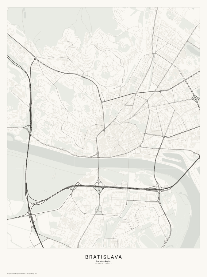 Bratislava map poster, classic style