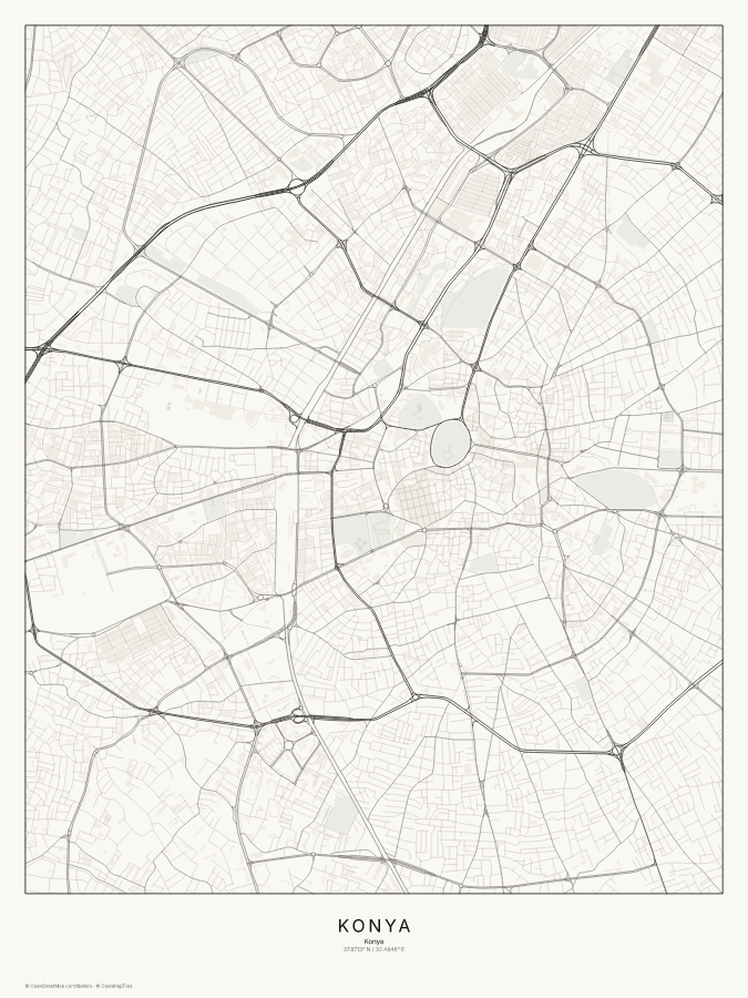 Konya map poster, classic style
