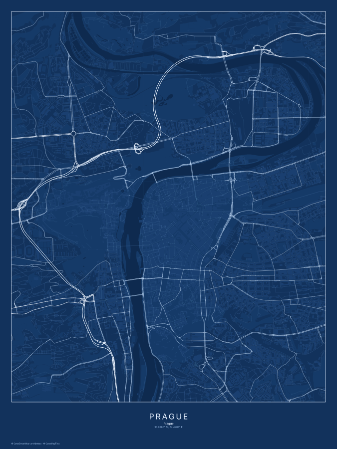 Prague map poster, blueprint style