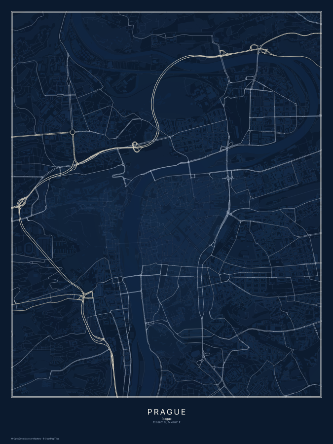 Prague map poster, midnight style