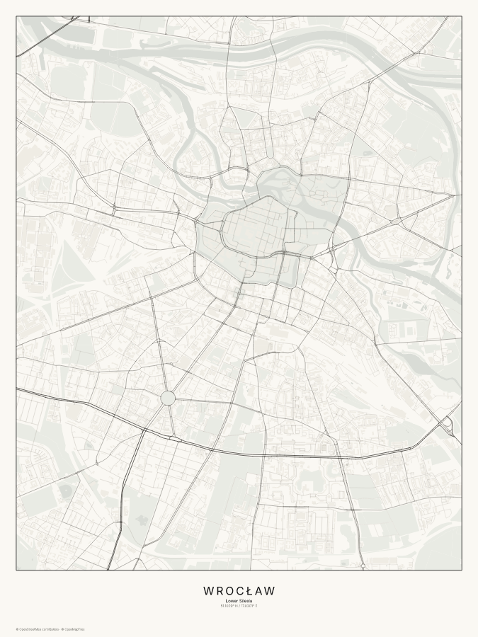 Wrocław map poster, classic style