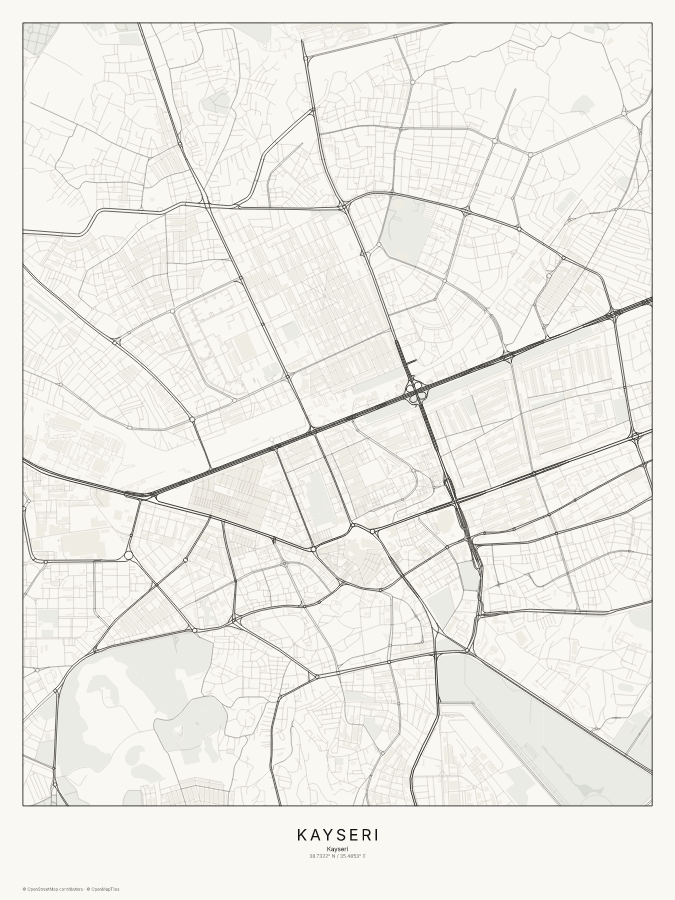 Kayseri map poster, classic style