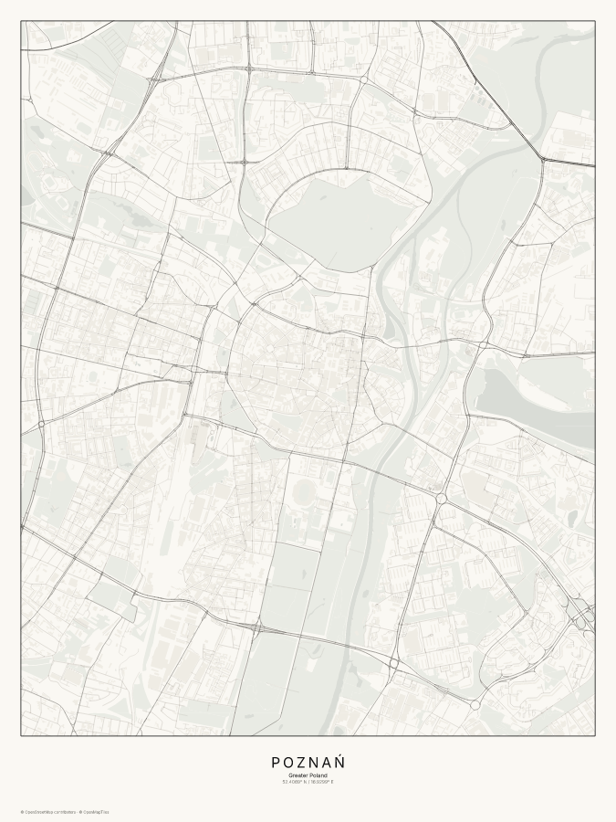 Poznań map poster, classic style