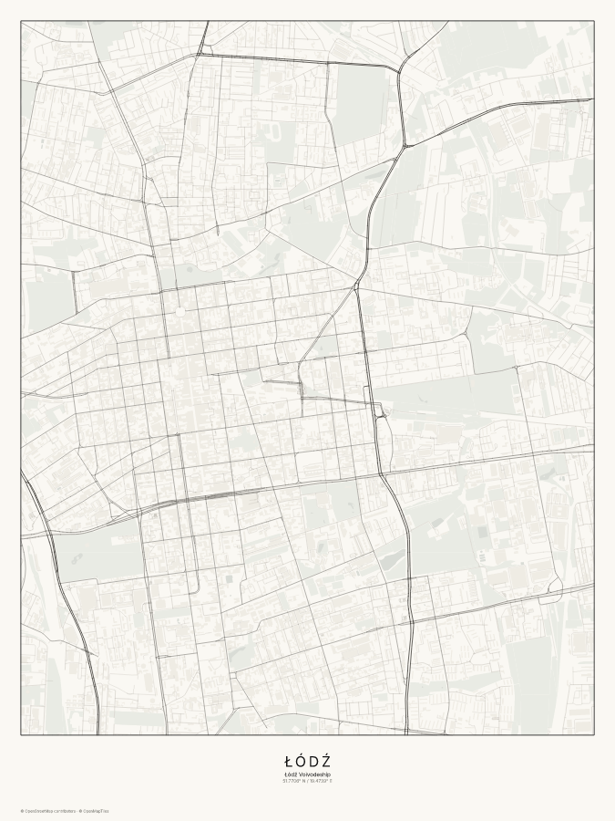 Łódź map poster, classic style
