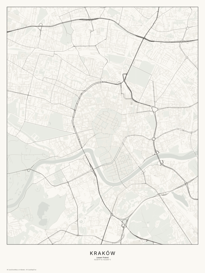 Kraków map poster, classic style