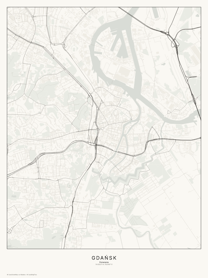 Gdańsk map poster, classic style