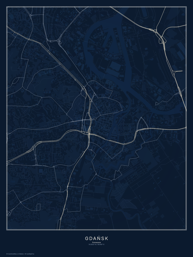 Gdańsk map poster, midnight style