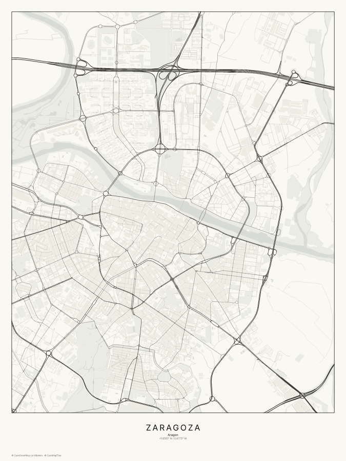 Zaragoza map poster, classic style