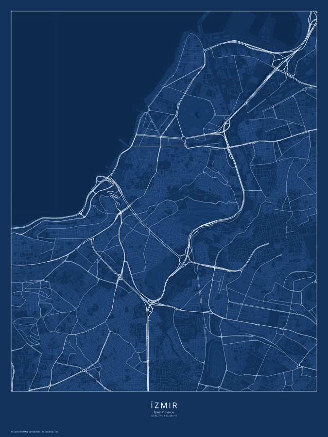 İzmir map poster, blueprint style