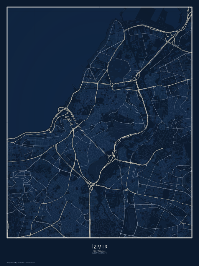 İzmir map poster, midnight style