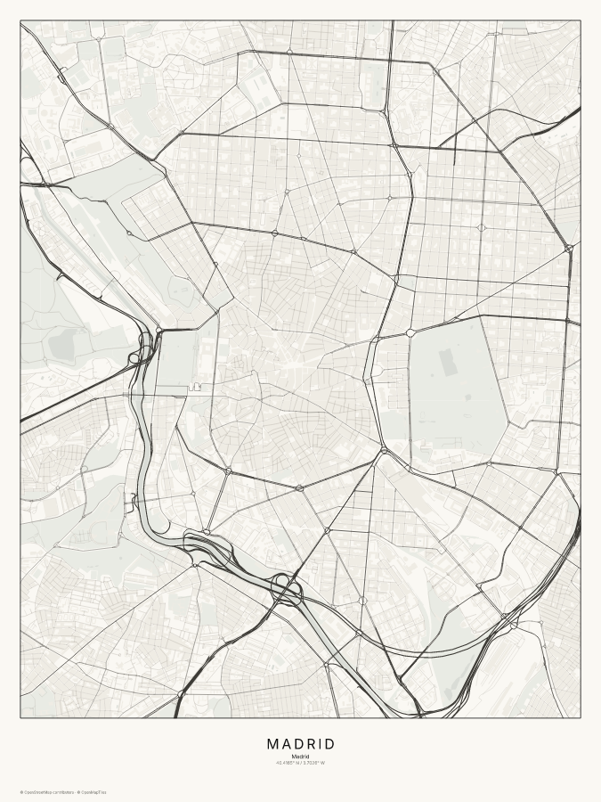 Madrid map poster, classic style