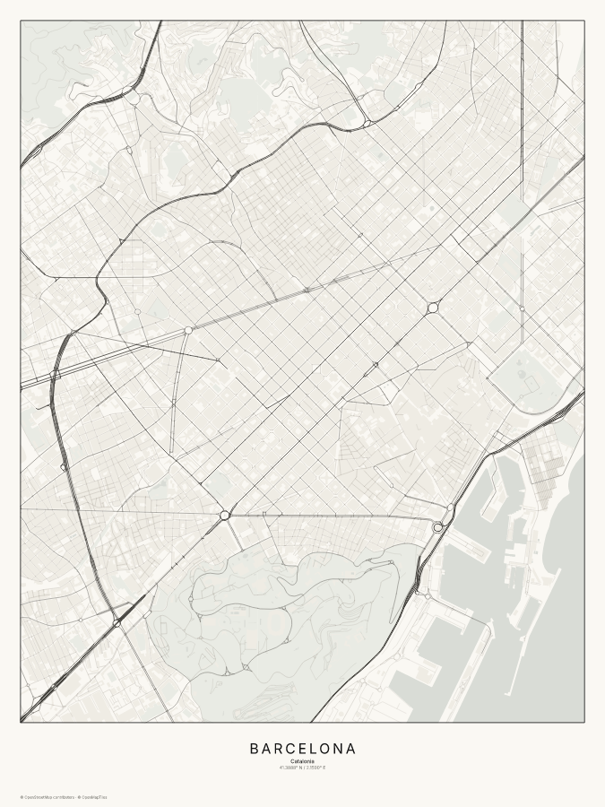 Barcelona map poster, classic style