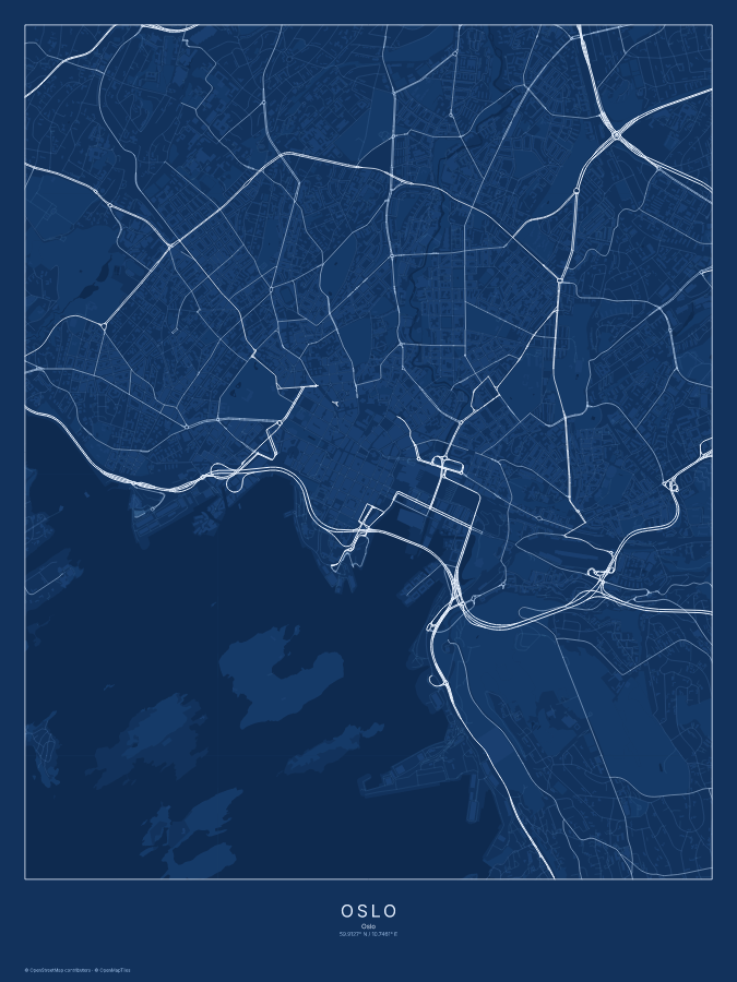 Oslo map poster, blueprint style