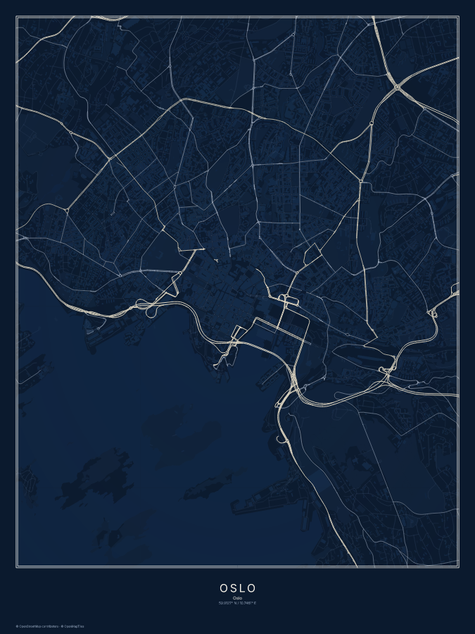 Oslo map poster, midnight style