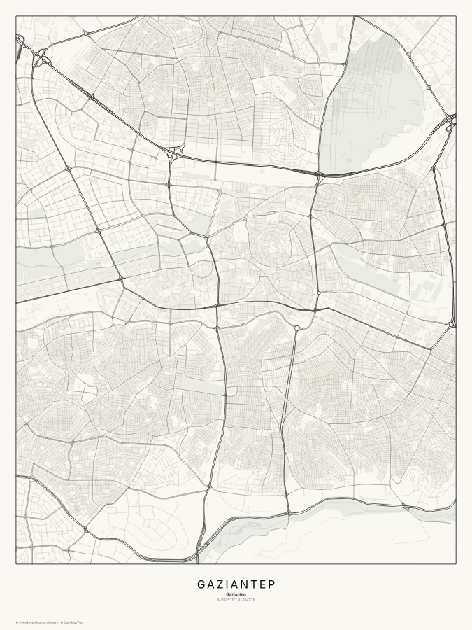 Gaziantep map poster, classic style